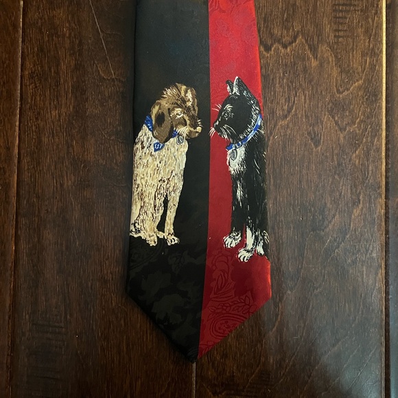 Dog Cat Black Red City One Hand Made Century Silk Co Tie - Picture 2 of 6